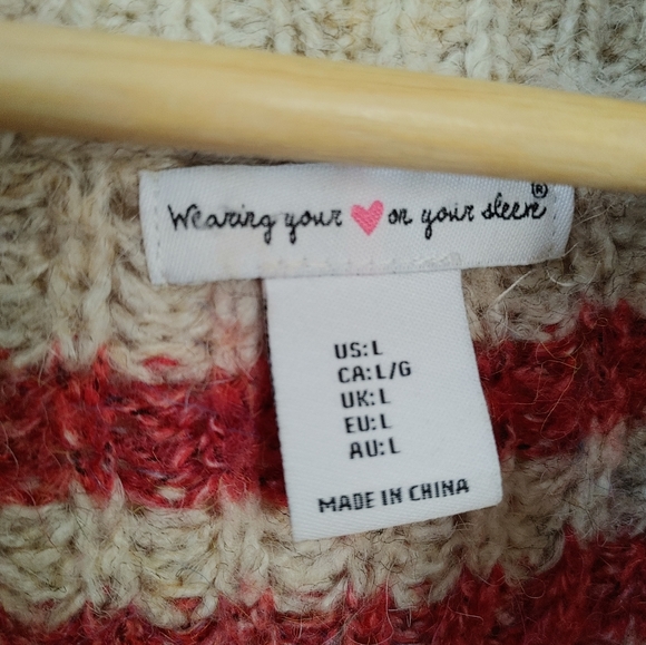 Wearing Your ❤️ On Your Sleeve Chunky Knit Turtleneck Sweater ~ L - Picture 7 of 11